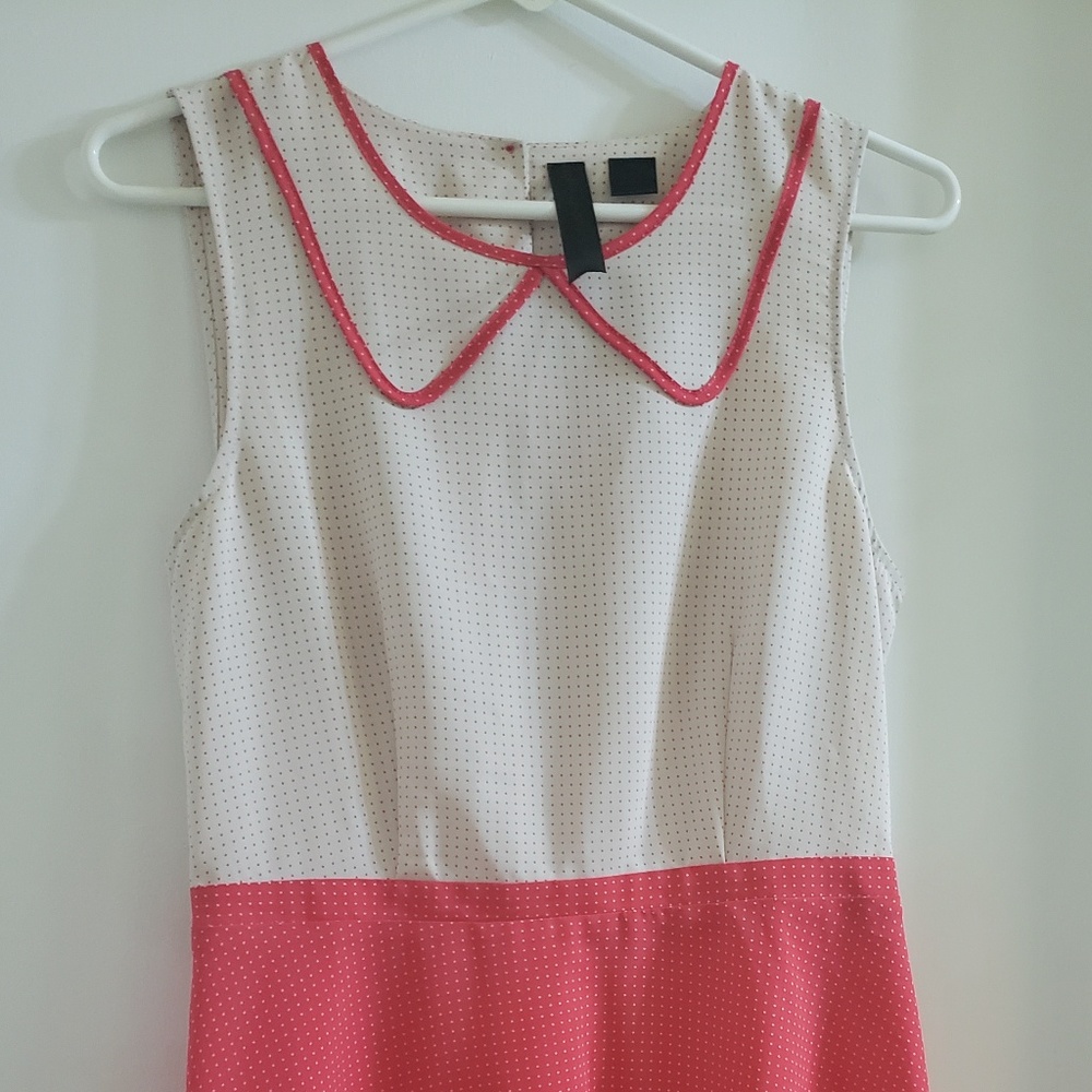White & Coral Sleeveless Baby Doll Dress